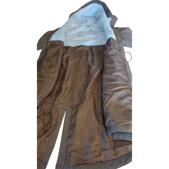 Old Navy Trench Coat Woman Size Medium Water Resistant Brown Lined Hood 43 in - Picture 9 of 14
